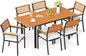 Tangkula 7 Piece Patio Dining Set, Outdoor Acacia Wood Cushioned Chairs and 51”-64” Expandable Rectangular Table Set, with Umbrella Hole, 6 Stackable Armchairs, for Poolside Garden (Off White)