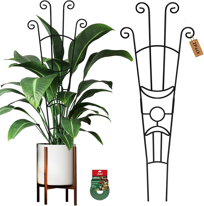 32.6in Plant Trellis for Climbing Plants Indoor Outdoor, Expandable Large Metal Garden Trellis for Potted Plants, Heavy-Duty Tall Pothos Plant Climber Support for Ivy Pothos Hoya Monstera, 2P
