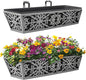 2 Pack 24 Inch Window Boxes Planter for Outdoor Plants Deck Railing Planters Box with Adjustable Brackets for Porch Fence Balcony Hanging Flower Baskets with Non-Woven Fabric Liner for Garden Decor