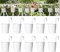 Dahey 10 Pcs Hanging Flower Pots Metal Iron Bucket Planter for Railing Fence Balcony Garden Home Decoration Flower Holders with Detachable Hooks, White, 4 Inches