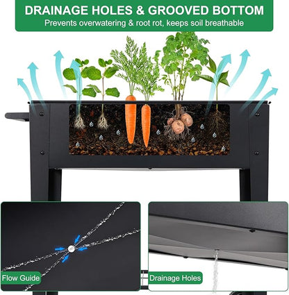 Elevated 32" Tall Raised Garden Bed with Legs and Wheels for Mobility, Metal Planter Boxes Outdoor with Shelf, Raised Bed for Gardening Vegetables/Herbs, Backyard, Patio, Balcony, Black