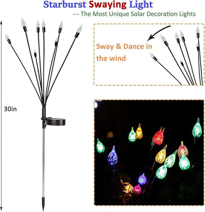 2 Pack Each 8 LEDs Solar Garden Lights Waterproof Outdoor Landscape Path Firefly Lights Single Spike Bulb Swaying Light Multicolor