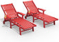 Patio Chaise Lounge Chair Set of 2, Oversized Lounge Chair Outdoor with 5 Positions, HDPE, Patio Lounge Chair with Wheels & Cup Holder for Pool, Deck, Poolside,Red