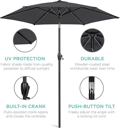 Best Choice Products 7.5ft Heavy-Duty Round Outdoor Market Table Patio Umbrella w/Steel Pole, Push Button Tilt, Easy Crank Lift - Gray