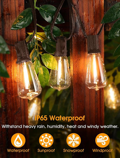 25FT Outdoor String Lights, Patio Lights with 10+1 LED Dimmable Waterproof Shatterproof Linkable ST38 Bulbs for Fence Porch Gazebo, Brown