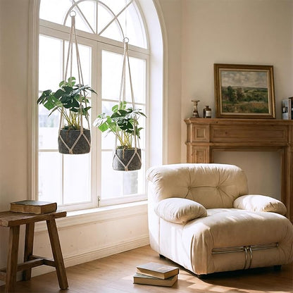 2 Pcs Hanging Planter Macrame Plant Hanger with Metal Ring Plant Holder Hanging for Indoor Plants Boho Home Decor Decorative Braided Cotton Rope Flower Pot Holder