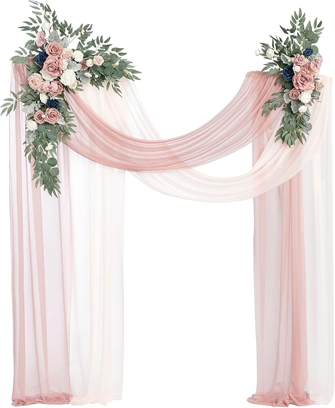 Artificial Flowers Wedding Arch Kit, Dusty Rose and Navy, Chiffon Drapes