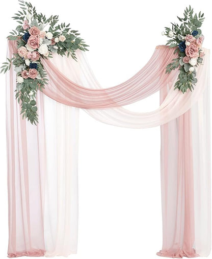 Artificial Flowers Wedding Arch Kit, Dusty Rose and Navy, Chiffon Drapes