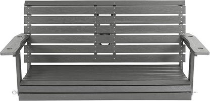 Poly Lumber 2-Seat Porch Swing, HIPS 4.5-Feet Bench Swing with Foldable Cup Holders,18/8 Stainless Steel Hardware, High Backrest and Deep Contoured Seat (Deep Gray, 4.5-feet)