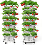 7 Tiered Strawberry Planters 2 Pack, Vertical Stackable Planter, Herb Stacking Tower Garden, Flower and Vegetable Planters with Support Pole Indoor & Outdoor with Removable Wheels - White