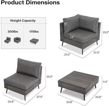 LAUSAINT HOME Outdoor Patio Furniture, 7 Piece Outdoor Sectional Sofa PE Rattan Wicker Patio Conversation Sets, All Weather Patio Furniture Set with Thick Cushions for Garden, Backyard (Grey)