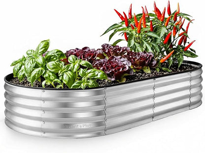 Plant & Plot Galvanized Raised Garden Beds Outdoor // 6×3×1 ft Planter Raised Beds for Gardening, Vegetables, Flowers // Large Metal Garden Box // Patented Tool-Free Design (Silver)