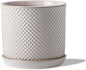 5.8 Inch Plant Pot: Ceramic Planter with Drainage Hole & Saucer for Indoor Outdoor Plants - Flowerpot with Bonded Tray for Home Office - Beaded Embossed Style, Cream White