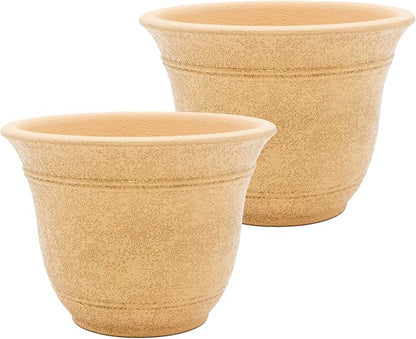 The HC Companies Sierra Round Self-Watering Pot - Lightweight Plastic Planter for Herbs & More - Durable Plant Pots for Indoor Plants & Outdoor Plants (16” Arizona Sand, Pack of 2)