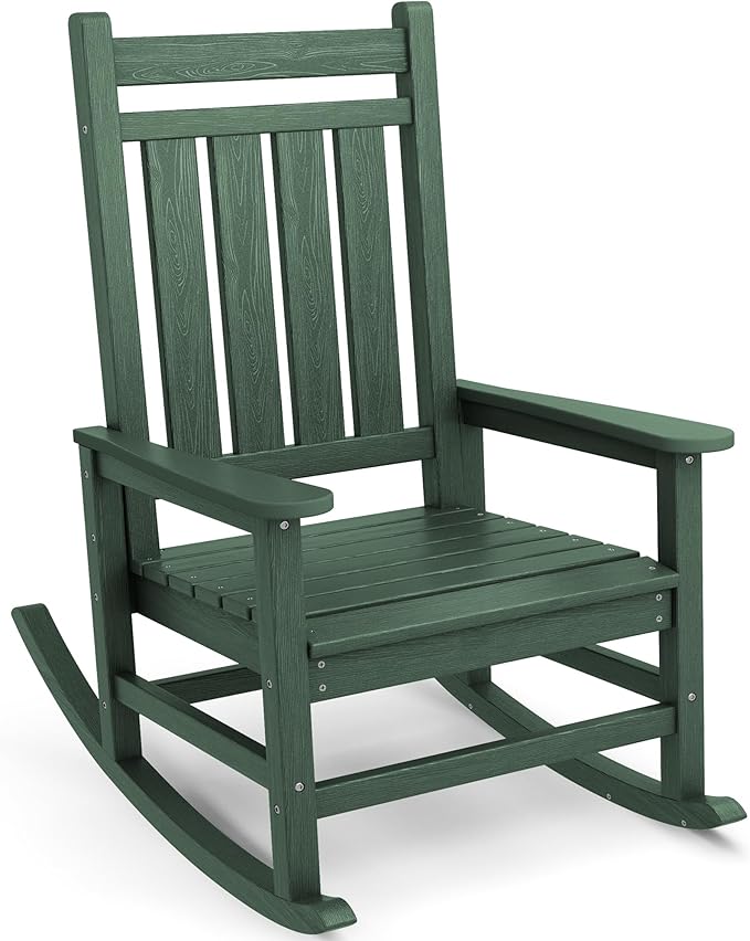 Green HDPE Patio Rocking Chair, Oversized, 350 lb Weight Capacity
