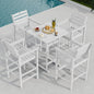 Bar Table Set with 2 Adirondack Chairs, White Outdoor HDPE