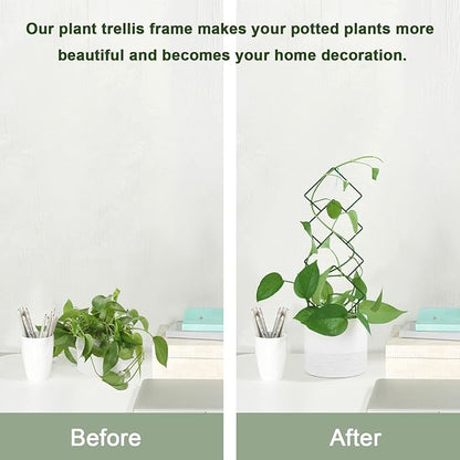 Indoor Plant Trellis for Climbing Plants, 16inch Small Garden Metal Trellis for Potted Plants Outdoor with Different Patterns for Vine Ivy Flower Plant Support 4 Pack