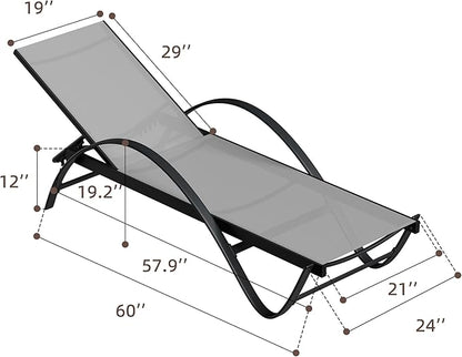 Shintenchi Patio Chaise Lounge Set of 2, Pool Chaise Lounge with Arm,Outdoor Lounge Chair with 5 Adjustable Backrest,Sunbathing Recliner,Beach Chair,Pool Chairs,Light Grey