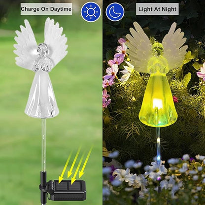 4 Pack Solar Angel Lights Outdoor Decor, Decorative Color Changing Waterproof LED Angel Stake Lights for Cemetery Grave Garden Patio Yard Art Lawn Decoration, Grave Markers, Memorial Gifts