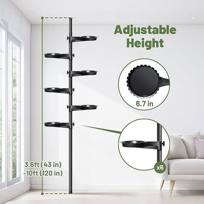 Tension Rod Plant Stand, Plant Poles for Hanging Plants Indoor, 6 Tier Tension Pole Plant Hanger, Floor to Ceiling Plant Pole with 6 Trays Hanging Plant Stand (Fit 3.6-10ft Ceiling)