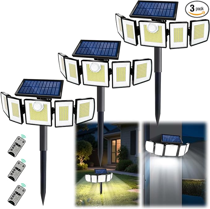 Solar Lights Outdoor Waterproof Motion Sensor - 416 LEDs 3000 Lumens Super Bright 3 Brightness 3 Modes 2400mAh 360° Illumination 32ft Solar Flood Security Light for Outside (Cottage, 3)