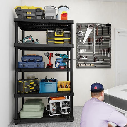 Plastic Storage Shelves, Plastic Heavy Duty Shelves 16.93" D x 35.43" W x 72.44" H,5-Tier Garage Storage Shelving, Shelving Units and Storage