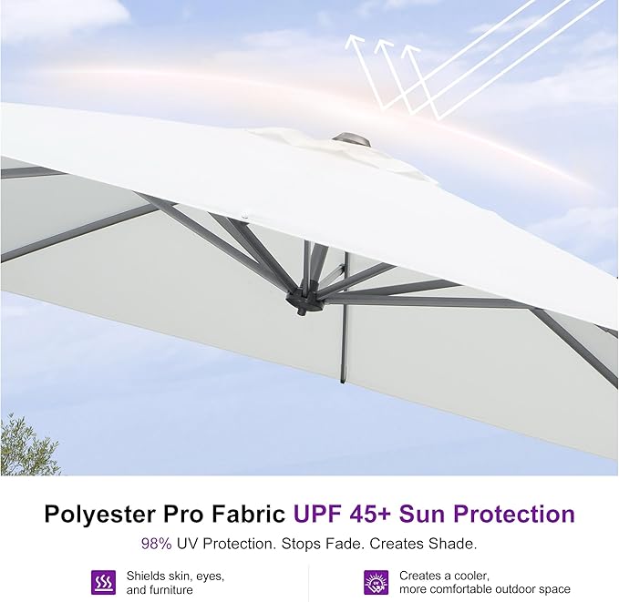 PURPLE LEAF 8'×8' Patio Cantilever Umbrella with Base Included Offset Outdoor Umbrella with cover Square umbrella outdoor patios for Backyard Pool Garden White