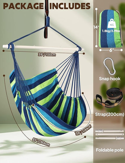 Chihee Hammock Swing Chair - Strong Metal, Collapsible, Portable, Max 500 lbs, Comfy Seat, Patio & Lawn, Cotton Blended, Indoor/Outdoor