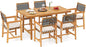 Tangkula 7 Piece Patio Dining Set for 6 People, 63” Outdoor Rectangular Acacia Wood Table with 1.97” Umbrella Hole & 6 Armchairs with Padded Seat Cushions, for Deck Yard and Poolside
