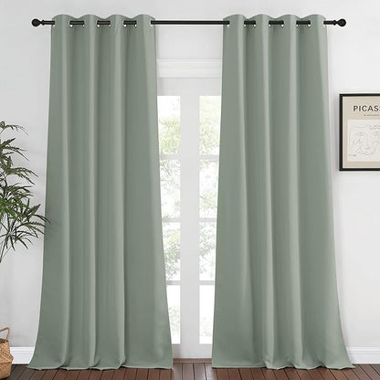NICETOWN Blackout Sage Green Curtain for Windows 120 inch Long - Thermal Insulated Solid Grommet Room Darkening Drape Sound Reducing for Bedroom/Living Room (1 Panel, W52 x L120)