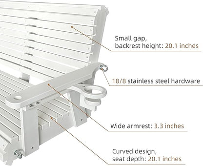 HDPE Porch Swing with 18/8 Stainless Steel Bolts, Ergonomic Design, Ultra Weather-Resistant, Heavy Duty 1200 LBS, for Outdoor Patio Garden Yard (Vanilla White)