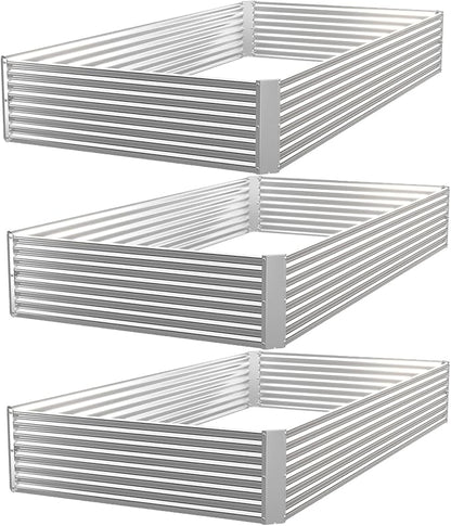 3 Pack Raised Beds for Gardening, Corrugated Galvanized Steel Raised Garden Bed, Outdoor Metal Above Ground Garden Bed for Vegetables and Flowers-4x2FT(Rectangular)
