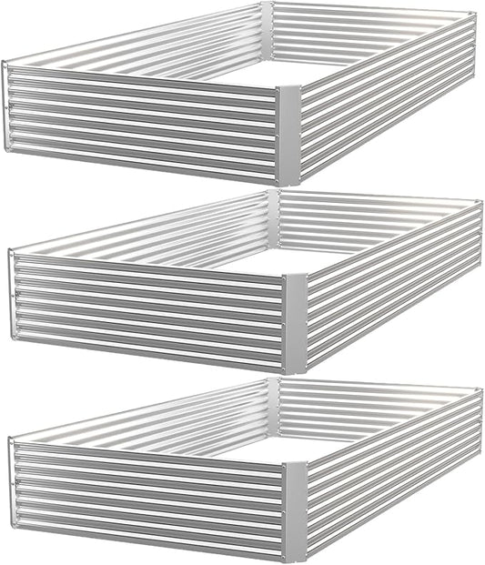 3 Pack Raised Beds for Gardening, Corrugated Galvanized Steel Raised Garden Bed, Outdoor Metal Above Ground Garden Bed for Vegetables and Flowers-4x2FT(Rectangular)