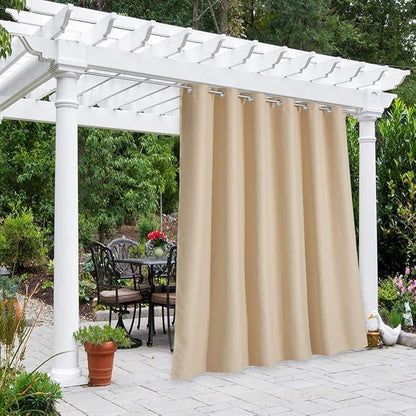 NICETOWN Outdoor Blind for Patio Waterproof, Rustproof Grommet Room Darkening Light Blocking Privacy Protect Outdoor Curtain for Pavilion/Room Divider, 1 Panel, W84 x L84, Biscotti Beige
