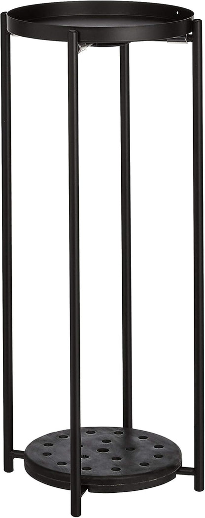 Amazon Basics Two-Tier Indoor Outdoor Metal Round Plant Stand for Multiple Plants, Rustproof Flower Holder with Plant Shelf, Black