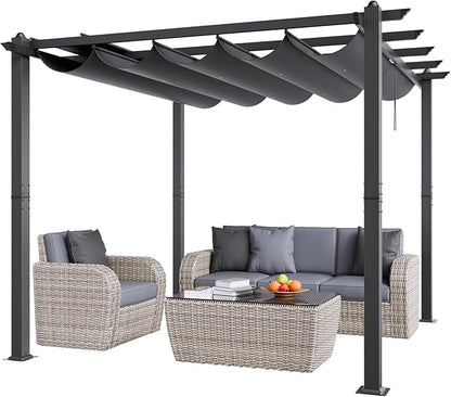VEVOR 10'x10' Outdoor Retractable Pergola with Canopy, Aluminum Pergola with Retractable Canopy, Modern Style, Sun Shade for Patios, Gardens, Decks, Backyards (Gray)