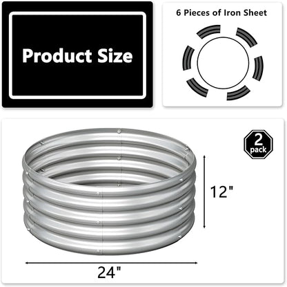 2x2x1ft(2 Pack) Galvanized Round Raised Garden Bed,Outdoor Planter Box Metal Patio Kit Planting Bed for Vegetables Flowers Herb,Silver