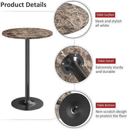 Furmax Bistro Pub Table Round Bar Height Cocktail Table for Home Bar, Round Bar Tables for Party, Dining Room, Living Room and Wedding, Metal Base MDF Top Obsidian, 40.6 Inch Height (1, Faux Marble)