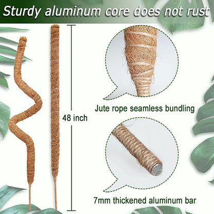 Soupiar 2 Pack 48'' Bendable Moss Pole for Monstera & Pothos - Tall Handmade Coco Coir Plant Support Stakes for Large Climbing Indoor Plants, Potted Houseplant Trellis Accessories