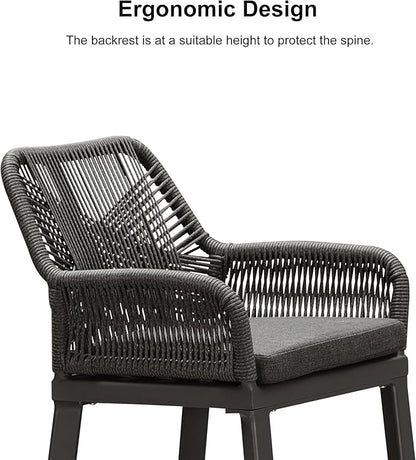 PURPLE LEAF Outdoor 24" Counter Height Bar Stools Chair Set of 2, All Weather Rattan and Aluminum Patio Bar Stool with Cushion for Indoor and Outdoor, Kitchen Island, Grey