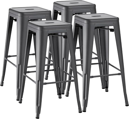 Furmax 30 Inch Metal Bar Stools Set of 4, Counter Height Backless Stools, Industrial Bar Chairs Patio Stool Stackable Backless Stool for Kitchen/Dining Room/Bistro/Patio Indoor Outdoor (Gray)