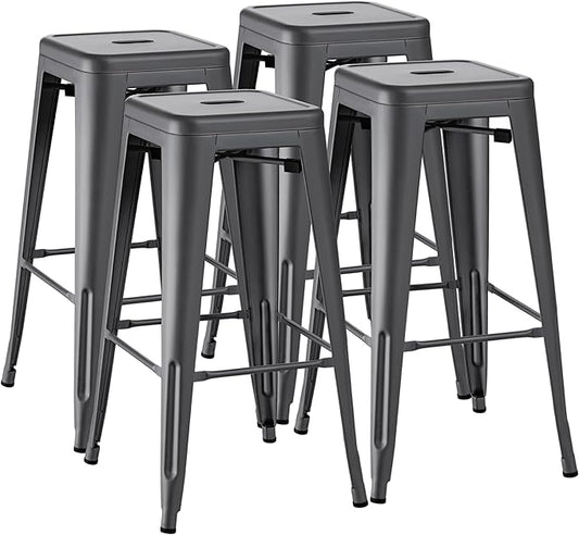 Furmax 30 Inch Metal Bar Stools Set of 4, Counter Height Backless Stools, Industrial Bar Chairs Patio Stool Stackable Backless Stool for Kitchen/Dining Room/Bistro/Patio Indoor Outdoor (Gray)
