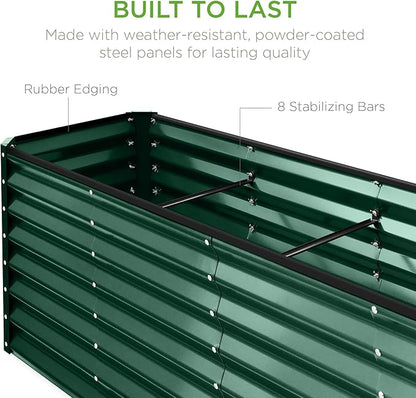 Best Choice Products 8x2x2ft Outdoor Metal Raised Garden Bed, Rectangular Deep Root Planter Box for Vegetables, Flowers, Herbs, and Succulents w/ 239 Gallon Capacity - Dark Green