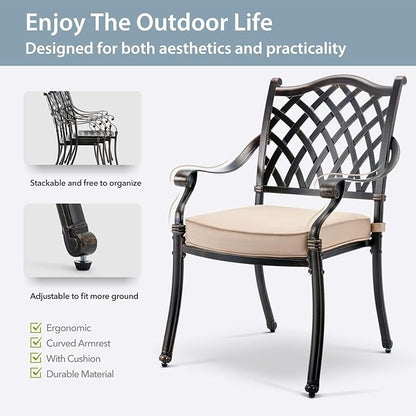 9-Piece Cast Aluminum Patio Furniture, Outdoor Dining Sets for 8 Include 87" Rectangular Patio Dining Table, 6 Stackable Chairs & 2 Swivel Chairs with Cushions & Umbrella Hole(Bronze)