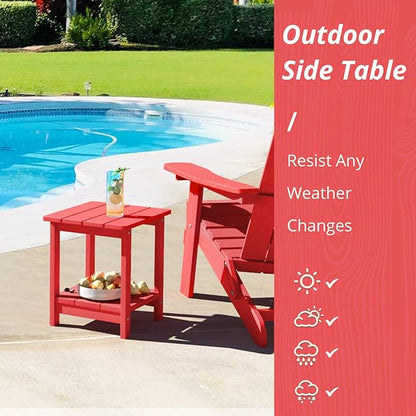 LUE BONA Adirondack Outdoor Side Table, 2-Tier Bright Red HDPS Patio End Table Weather Resistant, Morden Side Table for Patio, Pool, Porch