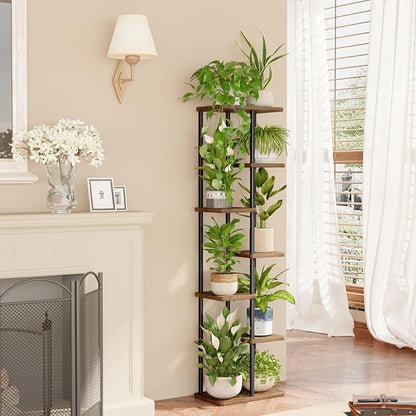 Bamworld Tall Plant Stand Indoor, 7 Tier Plant Shelf for Multiple Plants, Tiered Flower Pot Stands for Patio Garden Balcony Living Room Bedroom, Brown
