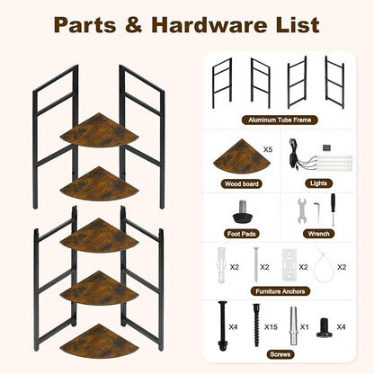 Corner Plant Stand with Grow Light Shelf 5 Tiered Plant Stand 59” Tall Flower Holder with 4 LED Grow Light Flower Stands for Indoor Plants Wood Corner Shelves for Plants Outdoor