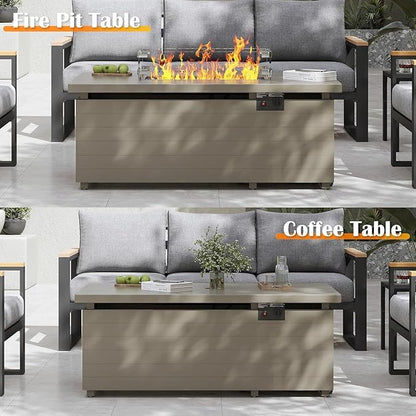 Sundale Outdoor 7 Pieces Patio Furniture Set with Fire Pit Table, L-Shaped Outdoor Sectional Sofa with 6 Inch Olefin Cushion, All-Weather Modern Metal Outdoor Conversation Sets for Backyard, Poolside