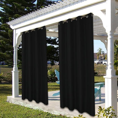 BONZER Outdoor Curtains for Patio Water Resistant Heavy Privacy Light Filtering Grommet Outside Curtains for Porch, Pergola, Gazebo, 1 Panel, 54W x 84L inch, Black