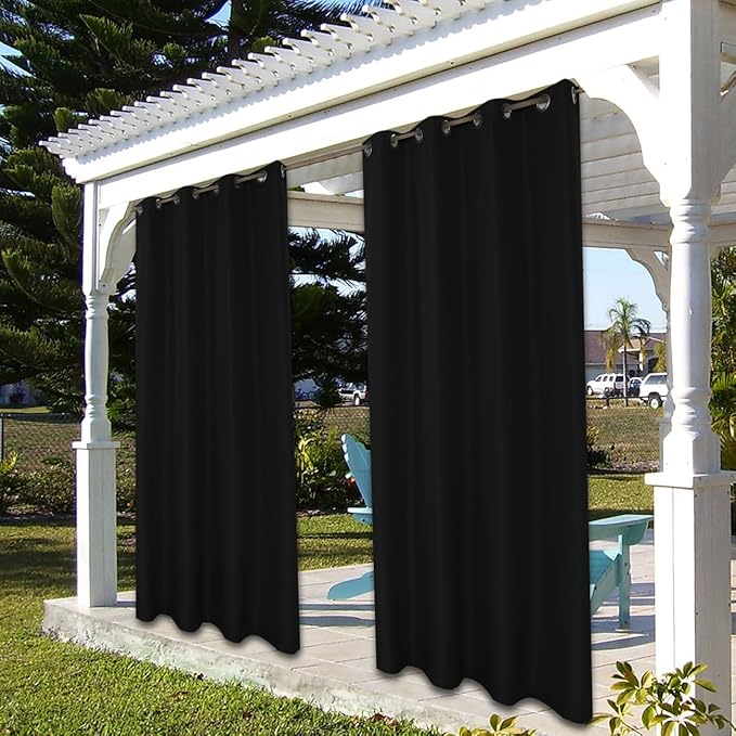 BONZER Waterproof Indoor/Outdoor Curtains for Patio Thick Privacy Grommet Curtains for Bedroom, Living Room, Porch, Pergola, Cabana, 1 Panel, 84W x 84L inch, Black